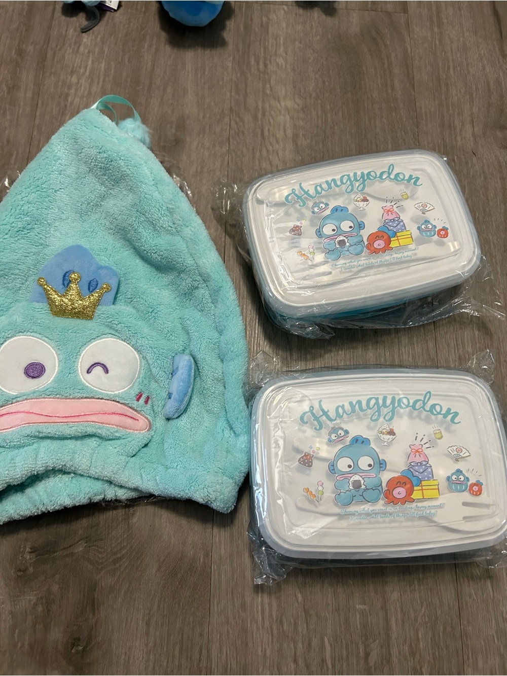 Blue Plush Hooded Towel with Matching Bento Boxes